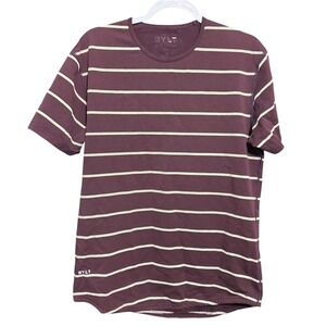 BYLT Shirt Mens Medium Cotton Short Sleeve Drop-Cut maroon Striped Yoga